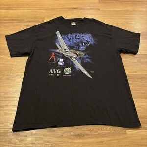 Vintage Y2K Hanes Beefy T Shirt XL AVG Flying‎ Tigers P-40 Military Aviation Tee